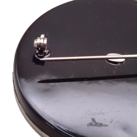 CHANEL Logo Round Bicolor Brooch 00A Metal Plastic Black Silver France 83KA600 - Picture 7 of 16
